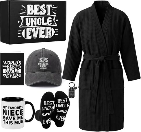 7 Pcs Dad Gift Set Best Dad Gifts for Father Care Package with Coffee Mug, Baseball Cap, Waffle Bathrobe, Socks, Bottle Opener Keychain, Card for Father's Day Birthday Christmas in Kuwait