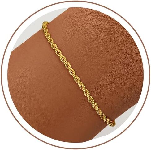 Gold Bracelets for Women, 18K Gold Plated 925 Sterling Silver 3MM Rope Bracelets Diamond Cut Silver Bracelet Jewelry Gifts for Women in Saudi Arabia
