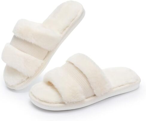 NineCiFun Women's Open-Toe Slippers with Memory Foam, Soft Faux Fur Slip-On House Slides for Indoor Outdoor Comfort, Cozy Fuzzy Bedroom Shoes for Women in Saudi Arabia