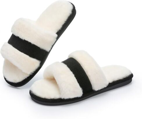 NineCiFun Women's Open-Toe Slippers with Memory Foam, Soft Faux Fur Slip-On House Slides for Indoor Outdoor Comfort, Cozy Fuzzy Bedroom Shoes for Women in Saudi Arabia