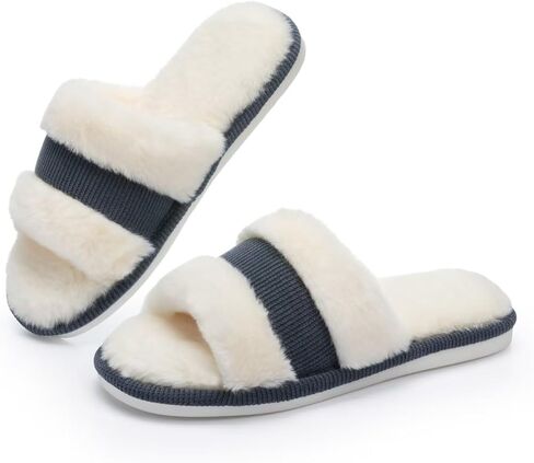 NineCiFun Women's Open-Toe Slippers with Memory Foam, Soft Faux Fur Slip-On House Slides for Indoor Outdoor Comfort, Cozy Fuzzy Bedroom Shoes for Women in Saudi Arabia