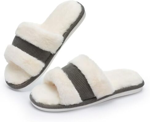 NineCiFun Women's Open-Toe Slippers with Memory Foam, Soft Faux Fur Slip-On House Slides for Indoor Outdoor Comfort, Cozy Fuzzy Bedroom Shoes for Women in Saudi Arabia