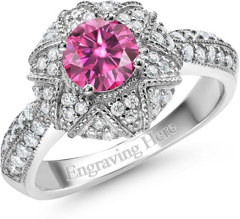 Gem Stone King 925 Sterling Silver Customized and Personalized 6MM Round Gemstone Birthstone and White Moissanite Name Engraved Engagement Ring For Women (1.19 Cttw) in Kuwait