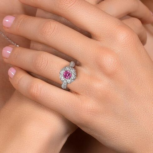 Gem Stone King 925 Sterling Silver Customized and Personalized 6MM Round Gemstone Birthstone and White Moissanite Name Engraved Engagement Ring For Women (1.19 Cttw) in Kuwait