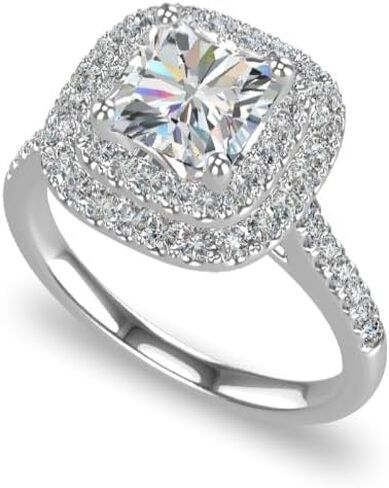 TIANYU 1.6 CT Radiant Moissanite Engagement Ring 925 Sterling Silver with 18K White Gold Plated Flower cluster bezel design for Women in Saudi Arabia