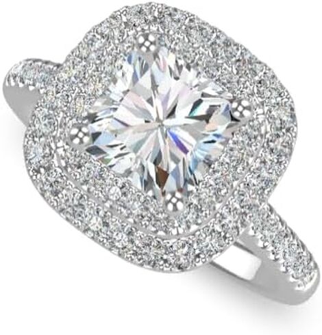 TIANYU 1.6 CT Radiant Moissanite Engagement Ring 925 Sterling Silver with 18K White Gold Plated Flower cluster bezel design for Women in Saudi Arabia