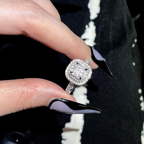 TIANYU 1.6 CT Radiant Moissanite Engagement Ring 925 Sterling Silver with 18K White Gold Plated Flower cluster bezel design for Women in Saudi Arabia