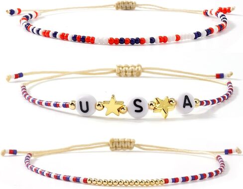 Independence Day American Flag Stretch Bracelets Gifts for Women Men Red White Blue Beaded Stackable Stretch Boho Bracelet Patriotic Jewelry 4th of July Accessories in Saudi Arabia