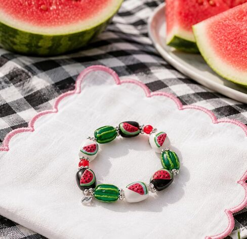 Kate & Macy Watermelon Beaded Stretch Bracelet for Women Summer Fun | Handpainted watermelon beads in bright summer colors create a cheerful bracelet perfect for sunny days and fun adventures in Saudi Arabia