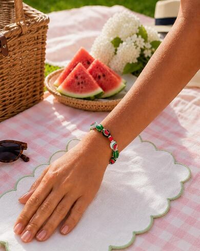 Kate & Macy Watermelon Beaded Stretch Bracelet for Women Summer Fun | Handpainted watermelon beads in bright summer colors create a cheerful bracelet perfect for sunny days and fun adventures in Saudi Arabia