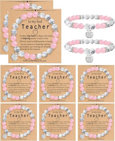 BOMAIL 10Pcs Teacher Appreciation Natural Stone Bracelet Set | Small Stud Earrings Set,Cartilage Earring Stacks,Cute Dainty Jewelry,Lightweight, Gift with Box in Saudi Arabia