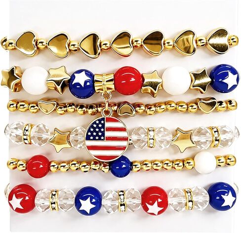 4th of July Patriotic Bracelets for Women Men Teens – Red White Blue Beaded Stackable Stretch Bracelets – USA Independence Day Gifts – American Flag Handmade Jewelry in Kuwait
