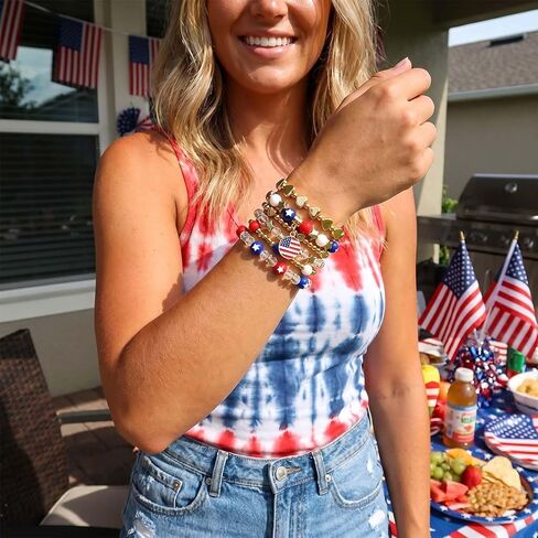 4th of July Patriotic Bracelets for Women Men Teens – Red White Blue Beaded Stackable Stretch Bracelets – USA Independence Day Gifts – American Flag Handmade Jewelry in Kuwait