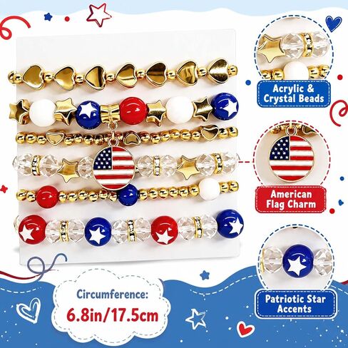 4th of July Patriotic Bracelets for Women Men Teens – Red White Blue Beaded Stackable Stretch Bracelets – USA Independence Day Gifts – American Flag Handmade Jewelry in Kuwait