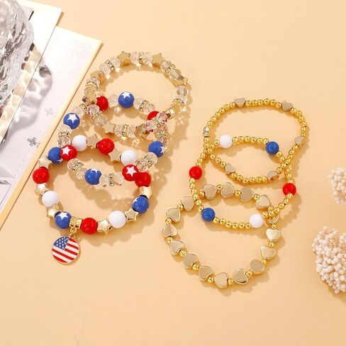 4th of July Patriotic Bracelets for Women Men Teens – Red White Blue Beaded Stackable Stretch Bracelets – USA Independence Day Gifts – American Flag Handmade Jewelry in Kuwait