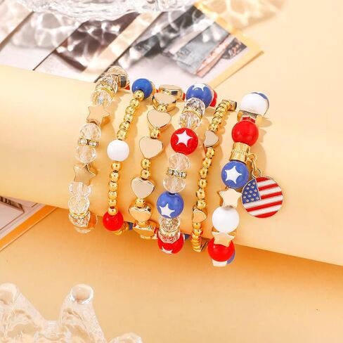 4th of July Patriotic Bracelets for Women Men Teens – Red White Blue Beaded Stackable Stretch Bracelets – USA Independence Day Gifts – American Flag Handmade Jewelry in Kuwait