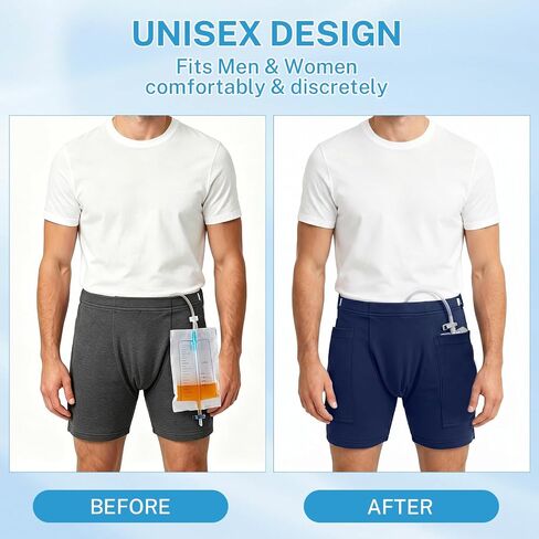 Urine Bag Shorts for Men, Incontinence Care Trousers, Catheter Bag Shorts with Double Pocket, Postoperative Care Ostomy Stoma, Comfortable, Machine Washable, Blue in Saudi Arabia