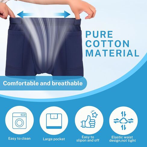 Urine Bag Shorts for Men, Incontinence Care Trousers, Catheter Bag Shorts with Double Pocket, Postoperative Care Ostomy Stoma, Comfortable, Machine Washable, Blue in Saudi Arabia