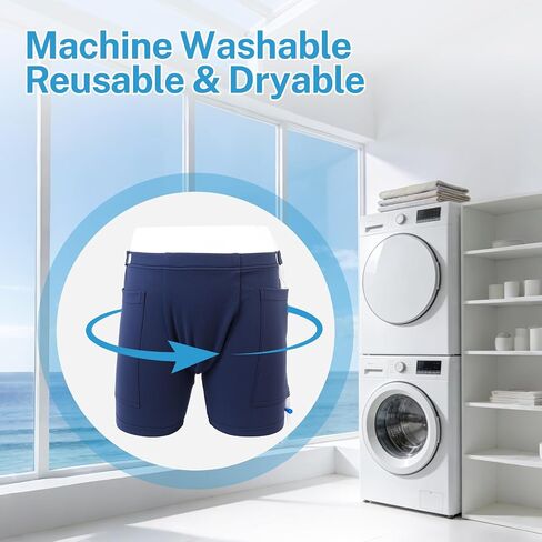 Urine Bag Shorts for Men, Incontinence Care Trousers, Catheter Bag Shorts with Double Pocket, Postoperative Care Ostomy Stoma, Comfortable, Machine Washable, Blue in Saudi Arabia