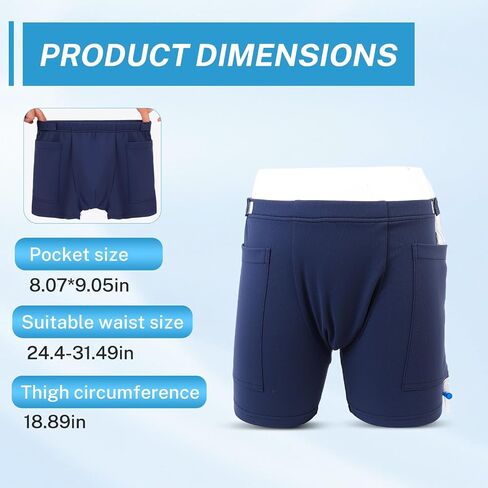 Urine Bag Shorts for Men, Incontinence Care Trousers, Catheter Bag Shorts with Double Pocket, Postoperative Care Ostomy Stoma, Comfortable, Machine Washable, Blue in Saudi Arabia