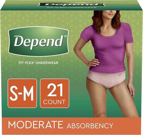 Depend FIT-FLEX Incontinence Underwear for Women, Disposable, Moderate Absorbency, S/M, Blush, 84 Count (4 Packs of 21) in Saudi Arabia