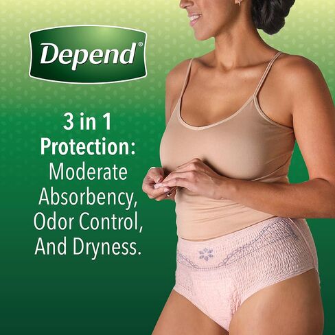 Depend FIT-FLEX Incontinence Underwear for Women, Disposable, Moderate Absorbency, S/M, Blush, 84 Count (4 Packs of 21) in Saudi Arabia