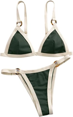RoseSeek Women's 2 Piece Bikini Sets Color Block Ribbed Knit Triangle Bikini Chic Swimwear Bathing Suit Sets in Kuwait