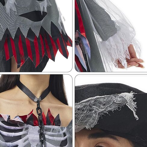 Pirate Costume Women Ghost Pirate Dress Skull Womens Dress Outfit with Hat for Halloween in Saudi Arabia