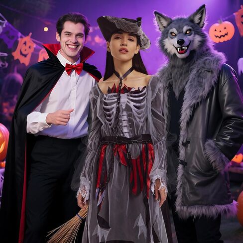 Pirate Costume Women Ghost Pirate Dress Skull Womens Dress Outfit with Hat for Halloween in Saudi Arabia
