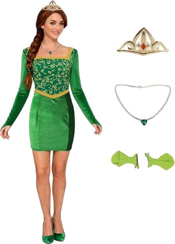 Fiona Costume Women Princess Dress Adult Halloween Cosplay Velvet Skirt Bodycon Dress Crown Ears Crown Necklace in Saudi Arabia