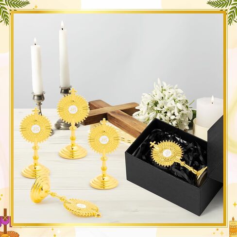 CJiangpo Gold Cross with Base - 8 Set Mini Standing Crucifix with Gift Box, Blessed Sacrament Catholic Monstrance First Communion Christian Gifts for Baptism Favors Religious Adoration Home Decor in Kuwait