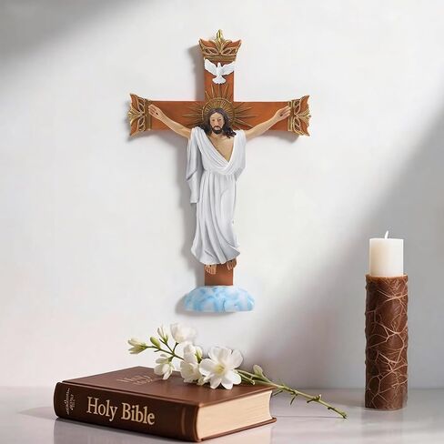 YKANYN Catholic Crucifix Wall Cross - 7.87" Resin Jesus Christ Decor for Hanging or Tabletop Display, Realistic Hand-Painted Religious Cross for Home Chapel, Altar Decorations, Spiritual Gifts in Saudi Arabia