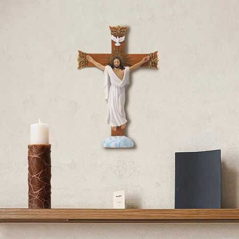 YKANYN Catholic Crucifix Wall Cross - 7.87" Resin Jesus Christ Decor for Hanging or Tabletop Display, Realistic Hand-Painted Religious Cross for Home Chapel, Altar Decorations, Spiritual Gifts in Saudi Arabia