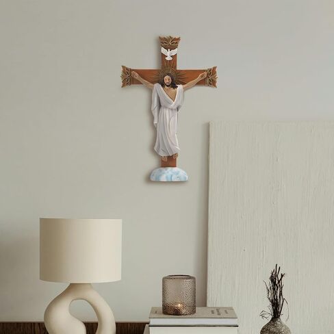 YKANYN Catholic Crucifix Wall Cross - 7.87" Resin Jesus Christ Decor for Hanging or Tabletop Display, Realistic Hand-Painted Religious Cross for Home Chapel, Altar Decorations, Spiritual Gifts in Saudi Arabia