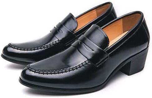 Men's Leather Block Mid-Heel Slip-On Formal Loafers Shoes Retro Handmade Pointed Chunky Heel Non-Slip Slip On Low Top Business Chelsea Oxford Shoes for Work Party Wedding Office in Saudi Arabia