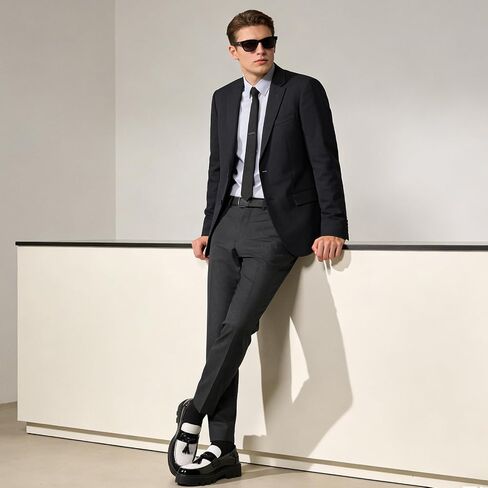 Two Tone Platform Tassel Penny Loafers for Men Fashion Black & White Comfort Slip On Round Toe Lug- Sole Chunky Heeled Dress Loafers Work Office Business Daily Casual in Kuwait