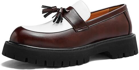 Two Tone Platform Tassel Penny Loafers for Men Fashion Black & White Comfort Slip On Round Toe Lug- Sole Chunky Heeled Dress Loafers Work Office Business Daily Casual in Kuwait
