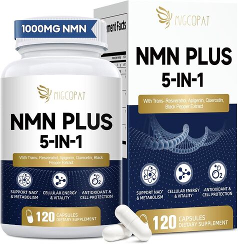 Migcopat NMN Supplement 1000mg – 5-in-1 NAD Supplement w/Resveratrol, Apigenin, Quercetin & Black Pepper – NMNH Alternative – Supports Cellular Energy, Healthy Aging & Longevity – 120 Veggie Capsules in Saudi Arabia