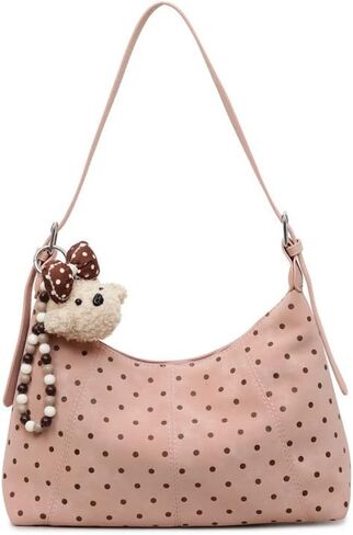 Women’s Y2K Polka Dot Shoulder Bag, Retro Corrssbody bag with Pendant, Coquette Hobo Bag for Commute weekend shopping in Saudi Arabia