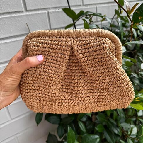 Sea Marie Designs Handmade Raffia Cloud Clutch - Women’s Raffia Evening Clutch Handbag with Soft Sculpted Shape for Weddings, Summer Events, Resort Wear, Vacation Style & Dressy Casual Outfits in Saudi Arabia