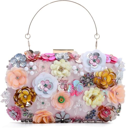 Emprier Flower Clutch Purses for Women Floral Beaded Evening Handbag with Chain for Wedding Party in Saudi Arabia