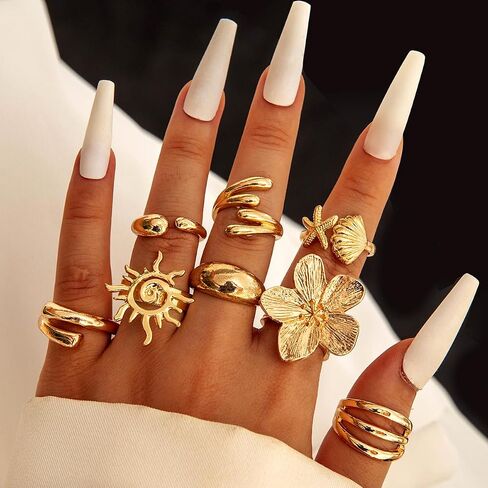 Stackable Rings for Women Chunky Gold Rings Knuckle Rings Stacking Ring Set Statement Jewelry Gifts for Women Fashion Rings Rings for Women in Kuwait