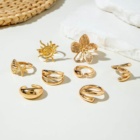 Stackable Rings for Women Chunky Gold Rings Knuckle Rings Stacking Ring Set Statement Jewelry Gifts for Women Fashion Rings Rings for Women in Kuwait