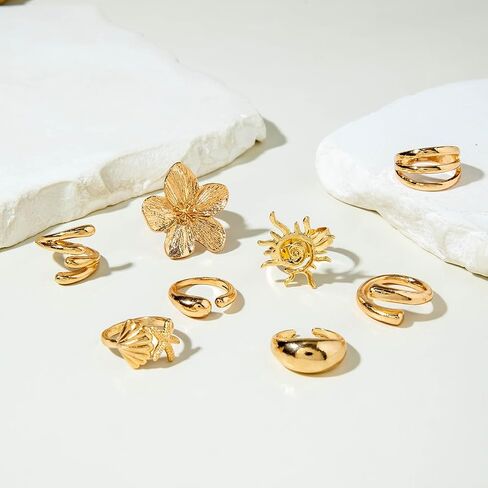Stackable Rings for Women Chunky Gold Rings Knuckle Rings Stacking Ring Set Statement Jewelry Gifts for Women Fashion Rings Rings for Women in Kuwait