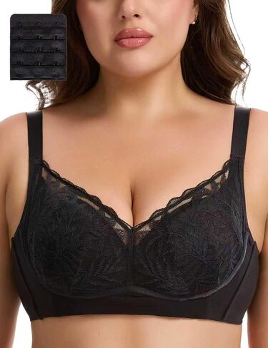 Wireless Minimizer Bras for Women No Underwire V Neck Sexy Lace Bralettes Plus Size Bras with Support and Lift in Kuwait