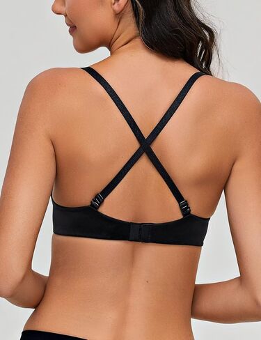 Deyllo Women's Push Up Bra Padded Underwire T-Shirt Smooth Plunge Deep V Lift Up Add One Cup(Black,32DD) in Saudi Arabia