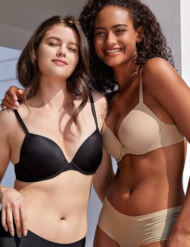 Deyllo Women's Push Up Bra Padded Underwire T-Shirt Smooth Plunge Deep V Lift Up Add One Cup(Black,32DD) in Saudi Arabia