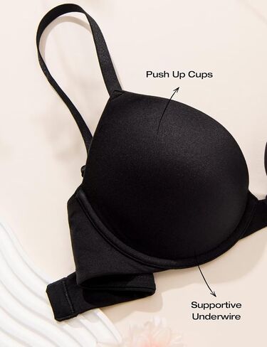Deyllo Women's Push Up Bra Padded Underwire T-Shirt Smooth Plunge Deep V Lift Up Add One Cup(Black,32DD) in Saudi Arabia