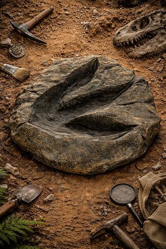 VEOJEIN Large Jurassic Dinosaur Footprint Fossil Replica – Realistic Resin Track Cast, Prehistoric Fossil Stone Décor Ancient Gift, Catch-All Tray for Keys Coins Jewelry – Shelf Decor 10.5" x 9.3" in Saudi Arabia