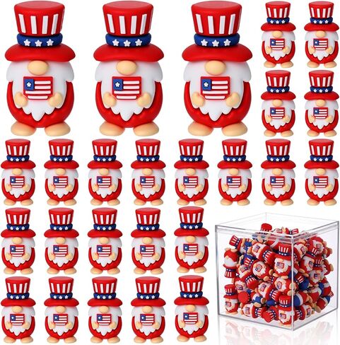100 Pcs 4th of July Mini Gnomes Set with Acrylic Display Box, 1.4 Inch Patriotic Gnome Figures, Red White Blue USA Flag Mini Ornaments for Independence Day Party Favors & Table Decor in Kuwait